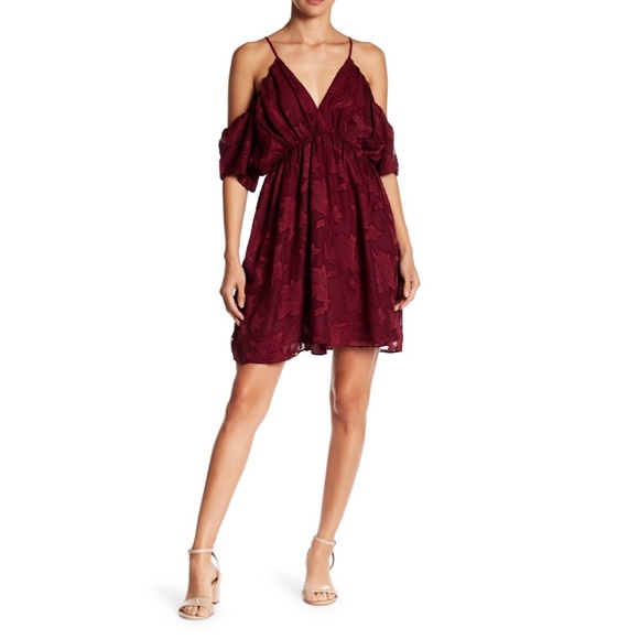 New Anthropologie Burgundy Cold Shoulder Dress - Picture 5 of 6